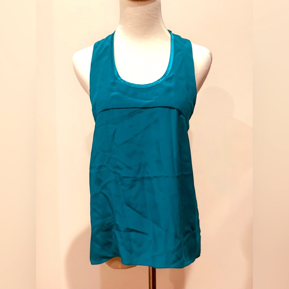 NEW Anna Catherine Silk Twist Back Tank Top Blouse L Teal Green Summer Colorful